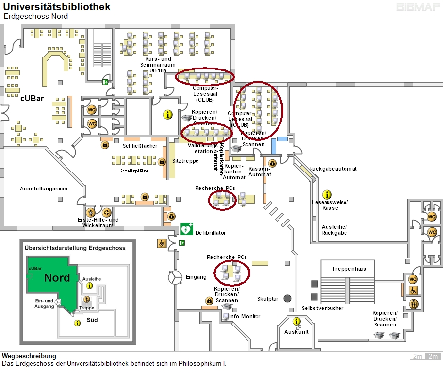 Bild zur Standortanzeige Wegbeschreibung
Das Erdgeschoss der Universit�tsbibliothek befindet sich im Philosophikum I.