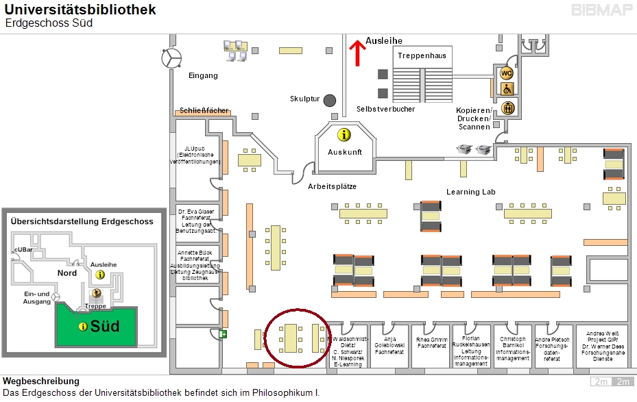 Bild zur Standortanzeige Wegbeschreibung
Das Erdgeschoss der Universit�tsbibliothek befindet sich im Philosophikum I.