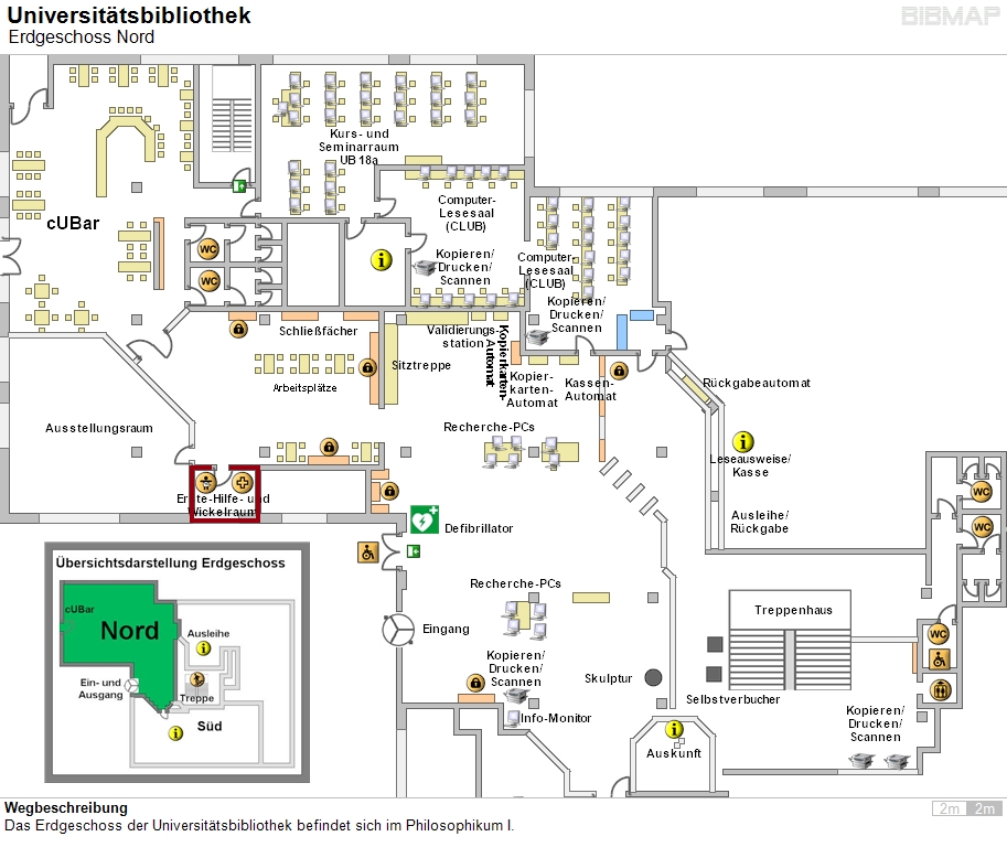 Bild zur Standortanzeige Wegbeschreibung
Das Erdgeschoss der Universit�tsbibliothek befindet sich im Philosophikum I.